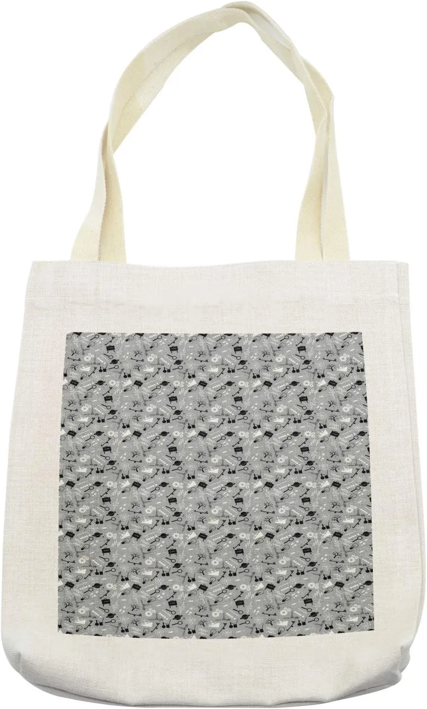 Lunarable Science Tote Bag, Physics Education Themed Formulations Lab and Mechanics, Cloth Linen Reusable Bag for Shopping Books Beach and More, 16.5" X 14", Cream