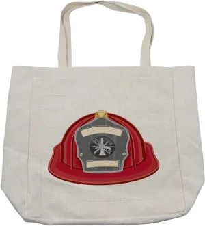 Lunarable Service Shopping Bag, Traditional Department Logo Public Servant Uniform Illustration, Eco-Friendly Reusable Bag for Groceries Beach and More, 15.5" X 14.5", Beige Grey Red