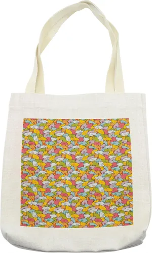 Lunarable Sketch Tote Bag, Disorder with Colorful Birds Happiness and Fun Cartoon Style, Cloth Linen Reusable Bag for Shopping Books Beach and More, 16.5" X 14", Multicolor