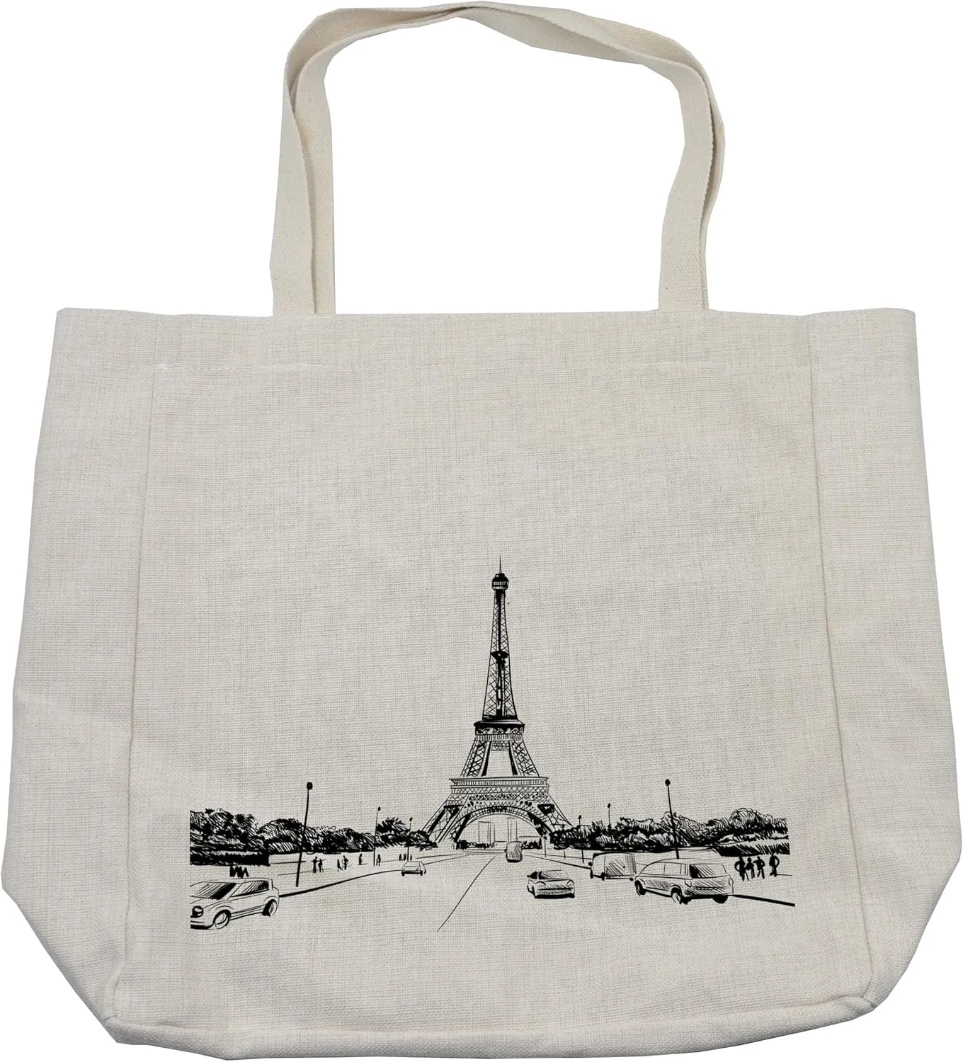 Lunarable Sketchy Shopping Bag, Eiffel Tower View from Road European Popular Sign Paris Monumental Landmark Image, Eco-Friendly Reusable Bag for Groceries Beach and More, 15.5" X 14.5", Cream
