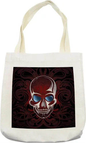 Lunarable Skull Tote Bag, Scary Deadly Skeleton Head with Victorian Backdrop Image Artwork, Cloth Linen Reusable Bag for Shopping Books Beach and More, 16.5" X 14", Cream