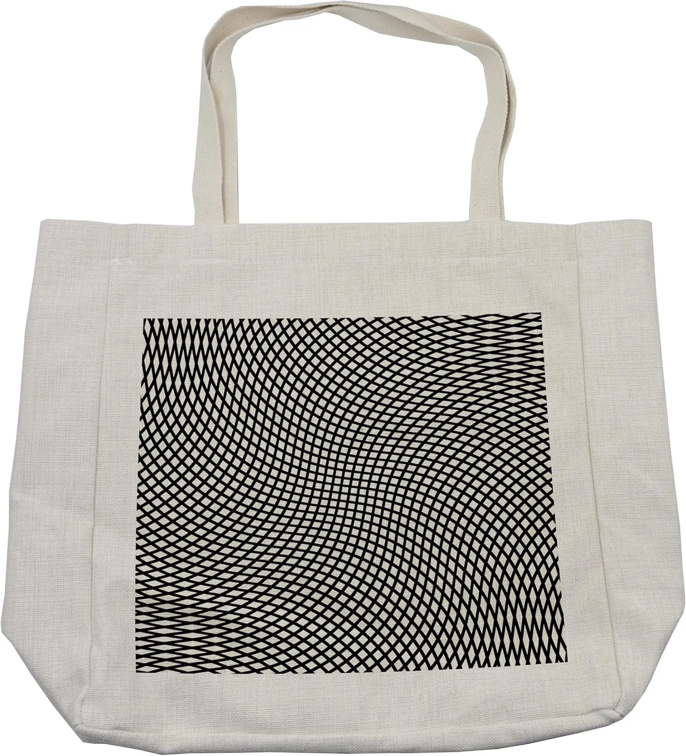 Lunarable Spires Shopping Bag, Minimalist Design with Little Wavy Square Shaped Cubic and Rotary Distortion Print, Eco-Friendly Reusable Bag for Groceries Beach and More, 15.5" X 14.5", Cream