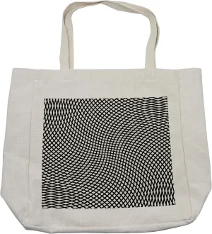 Lunarable Spires Shopping Bag, Minimalist Design with Little Wavy Square Shaped Cubic and Rotary Distortion Print, Eco-Friendly Reusable Bag for Groceries Beach and More, 15.5" X 14.5", Cream