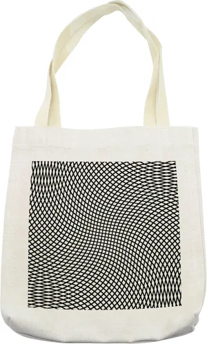 Lunarable Spires Tote Bag, Minimalist Design with Little Wavy Square Shaped Cubic and Rotary Distortion Print, Cloth Linen Reusable Bag for Shopping Books Beach and More, 16.5" X 14", Cream