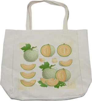 Lunarable Sweets Shopping Bag, Various Melon Fruit with Leaf Yummy Ripe Food Fresh Diet Illustration, Eco-Friendly Reusable Bag for Groceries Beach and More, 15.5" X 14.5", Cream