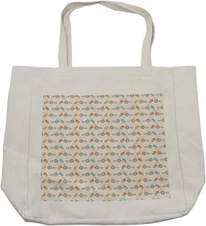 Lunarable Tractor Shopping Bag, Minimalistic Style Agricultural Design in Pastel Shades with Tractors and Plows, Eco-Friendly Reusable Bag for Groceries Beach and More, 15.5" X 14.5", Cream