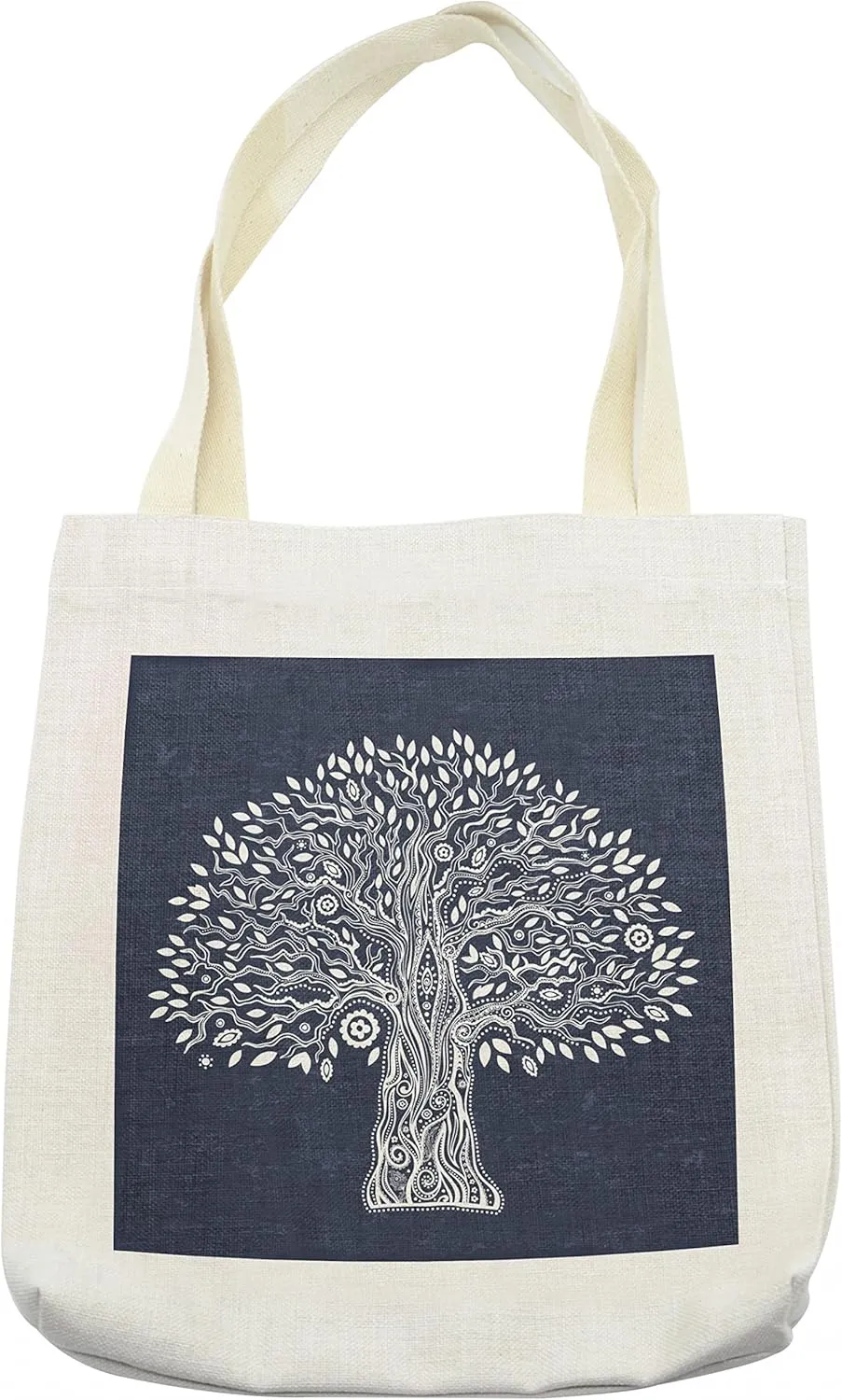 Lunarable Tree of Life Tote Bag, Doodle Tree Illustration Oriental Harmonious Design Mother Nature, Cloth Linen Reusable Bag for Shopping Books Beach and More, 16.5" X 14", Cream