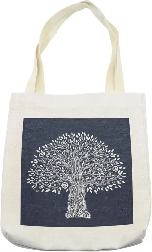 Lunarable Tree of Life Tote Bag, Doodle Tree Illustration Oriental Harmonious Design Mother Nature, Cloth Linen Reusable Bag for Shopping Books Beach and More, 16.5" X 14", Cream