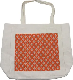 Lunarable Tribal Shopping Bag, Abstract Rectangles Ornamental Motifs Ancestral, Eco-Friendly Reusable Bag for Groceries Beach and More, 15.5" X 14.5", Cream