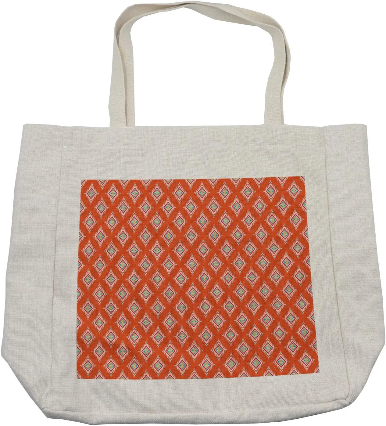 Lunarable Tribal Shopping Bag, Abstract Rectangles Ornamental Motifs Ancestral, Eco-Friendly Reusable Bag for Groceries Beach and More, 15.5" X 14.5", Cream