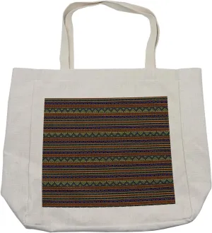 Lunarable Tribal Shopping Bag, Ancestral American Cultures Inspired Vintage Aztec Motifs Folklore Pattern, Eco-Friendly Reusable Bag for Groceries Beach and More, 15.5" X 14.5", Cream