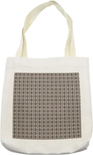 Lunarable Tribal Tote Bag, Cultural Continuing Motifs Geometric Mini Elements in Earth Tones, Cloth Linen Reusable Bag for Shopping Books Beach and More, 16.5" X 14", Cream