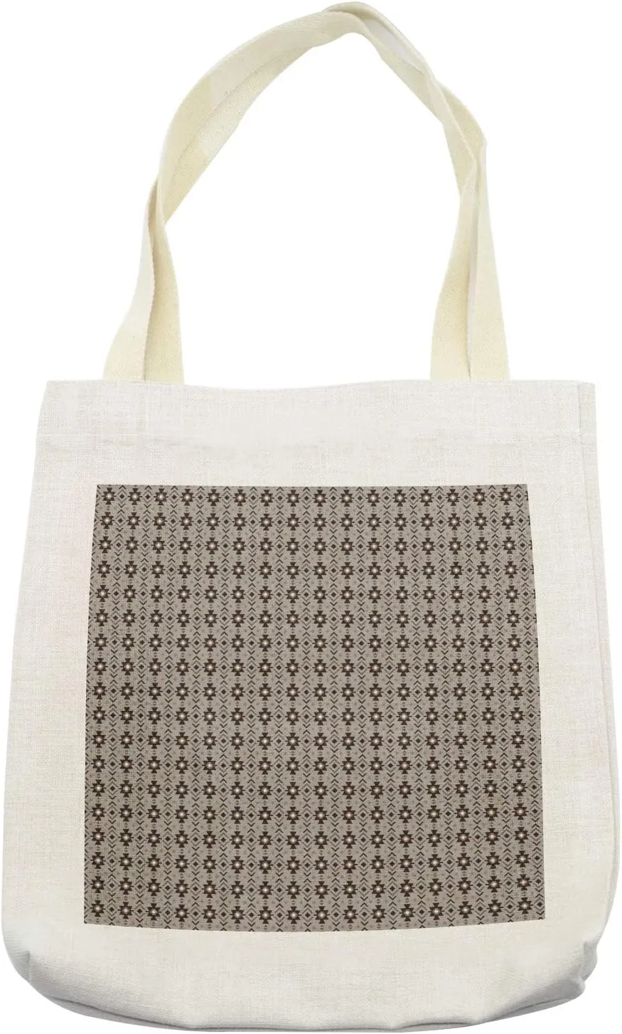 Lunarable Tribal Tote Bag, Cultural Continuing Motifs Geometric Mini Elements in Earth Tones, Cloth Linen Reusable Bag for Shopping Books Beach and More, 16.5" X 14", Cream