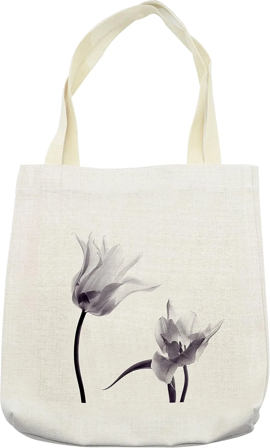 Lunarable Tulip Tote Bag, Close up Digital Saturated Petals with Minimalist Faded Effect Print, Cloth Linen Reusable Bag for Shopping Books Beach and More, 16.5" X 14", White Black and Eggplant