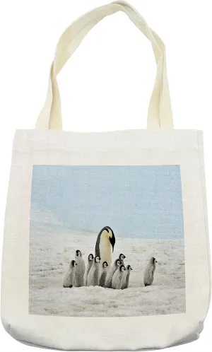 Lunarable Underwater Tote Bag, Penguins Mom and Younger Ones Adventurous Holidays Ice Travel Print, Cloth Linen Reusable Bag for Shopping Books Beach and More, 16.5" X 14", Cream