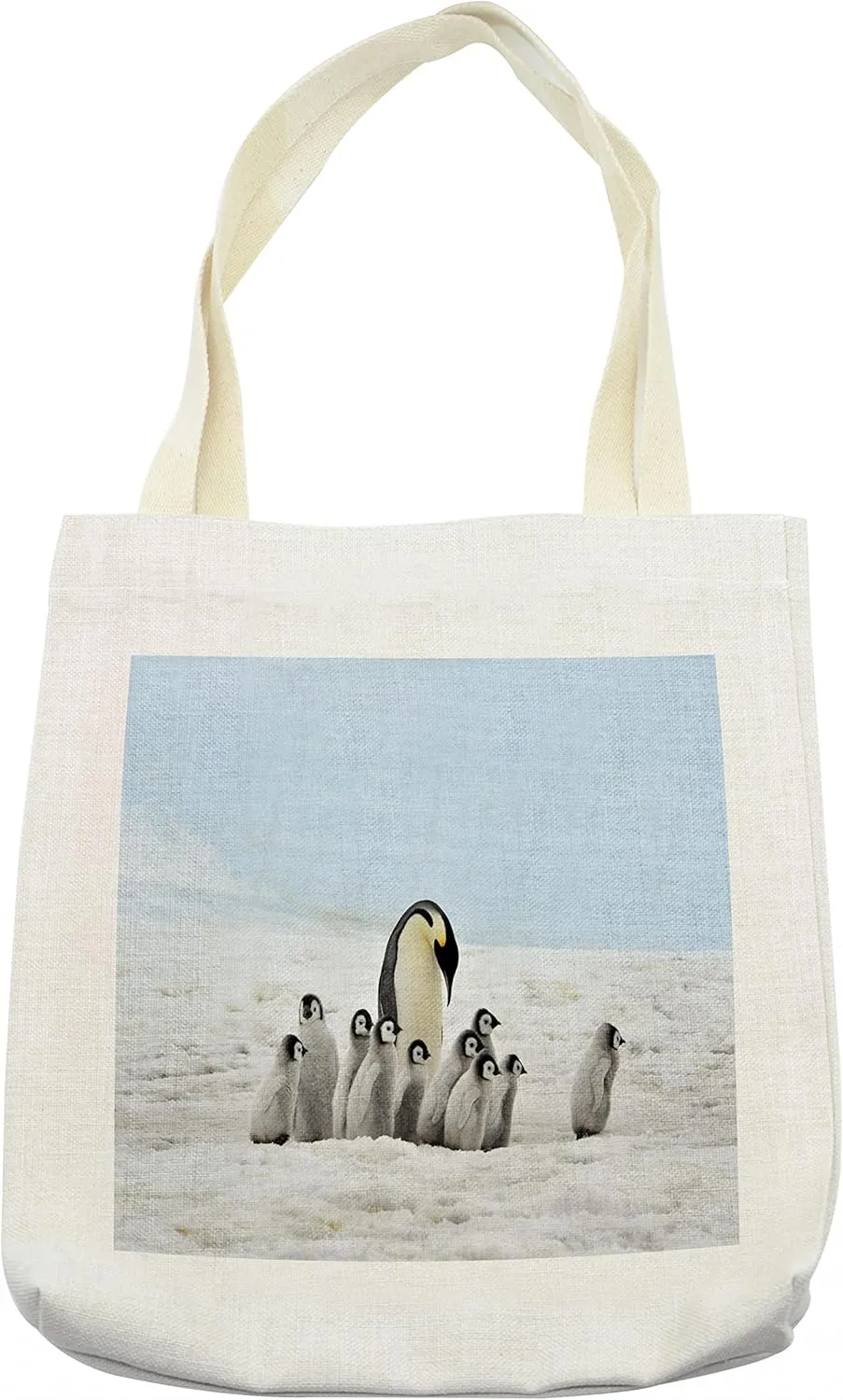 Lunarable Underwater Tote Bag, Penguins Mom and Younger Ones Adventurous Holidays Ice Travel Print, Cloth Linen Reusable Bag for Shopping Books Beach and More, 16.5" X 14", Cream