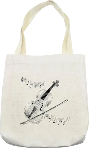 Lunarable Violin Tote Bag, Symphony Classical High Art Music Instrument Performing Cello Orchestra Print, Cloth Linen Reusable Bag for Shopping Books Beach and More, 16.5" X 14", Cream