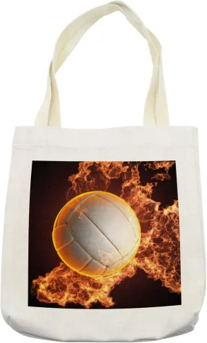 Lunarable Volleyball Tote Bag, White Ball Competitive Sports Excitement Passion Fun Games, Cloth Linen Reusable Bag for Shopping Books Beach and More, 16.5" X 14", Redwood Orange White