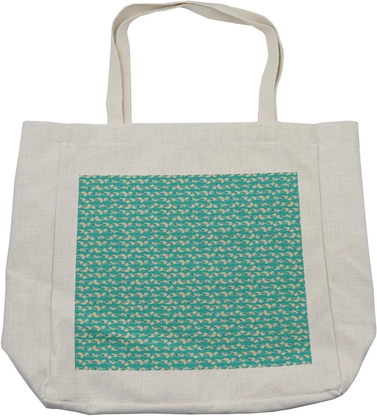 Lunarable Waves Shopping Bag, Style Ocean Pattern Freedom Retro Freshness Poetic Illustration, Eco-Friendly Reusable Bag for Groceries Beach and More, 15.5" X 14.5", Turquoise and Cream