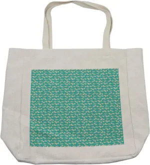 Lunarable Waves Shopping Bag, Style Ocean Pattern Freedom Retro Freshness Poetic Illustration, Eco-Friendly Reusable Bag for Groceries Beach and More, 15.5" X 14.5", Turquoise and Cream