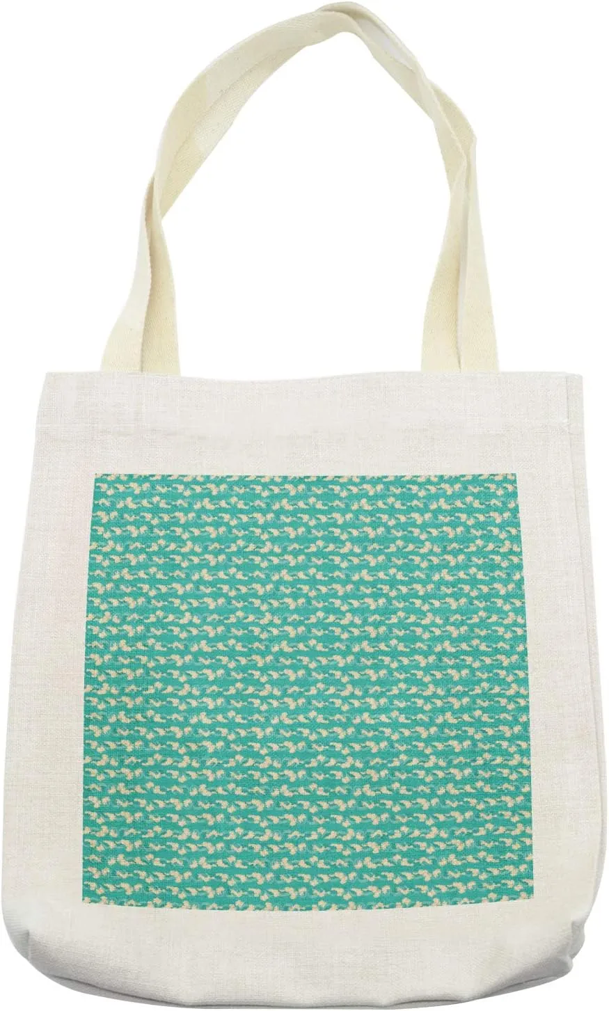 Lunarable Waves Tote Bag, Style Ocean Pattern Freedom Retro Freshness Poetic Illustration, Cloth Linen Reusable Bag for Shopping Books Beach and More, 16.5" X 14", Turquoise and Cream