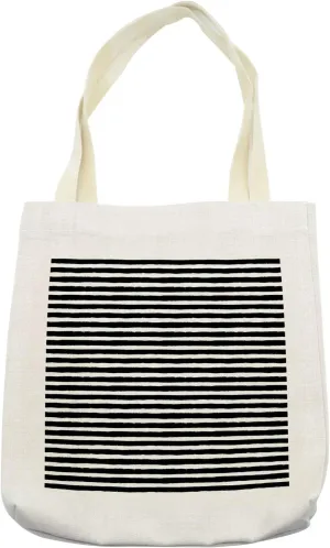 Lunarable White Tote Bag, Stroke Style Horizontal Grunge Lines Modernistic Striped Illustration, Cloth Linen Reusable Bag for Shopping Books Beach and More, 16.5" X 14", Cream