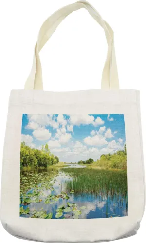 Lunarable Wilderness Tote Bag, Florida Wetland in Everglades National Park in USA Idyllic Nature, Cloth Linen Reusable Bag for Shopping Books Beach and More, 16.5" X 14", Cream