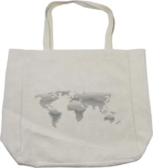 Lunarable World Map Shopping Bag, Graphic Design of World Map Made with Liquid Droplets Mercury Earth Print, Eco-Friendly Reusable Bag for Groceries Beach and More, 15.5" X 14.5", Cream