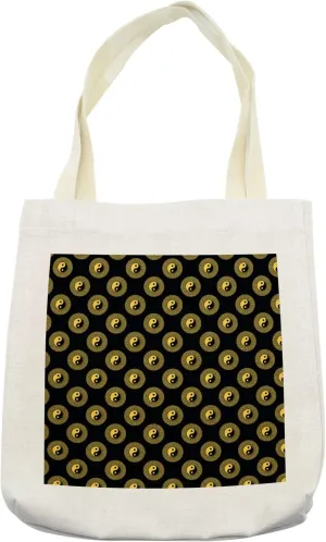 Lunarable Yin Yang Tote Bag, Chinese Naturalist Philosophy Influenced Asian, Cloth Linen Reusable Bag for Shopping Books Beach and More, 16.5" X 14", Cream