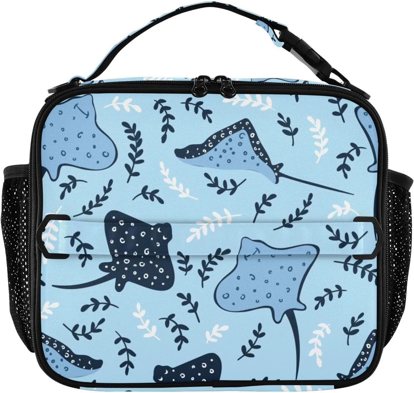 Lunch Bag for Men Women Ray Fish Blue Insulated Lunch Box Portable Cooler Bag with Shoulder Straps for Office Travel School