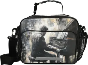 Lunch Bags Boxes Insulated Small Boys Girls Cooler Kids Pianist Painting 1 for School Student with Shoulder Strap Water-Resistant