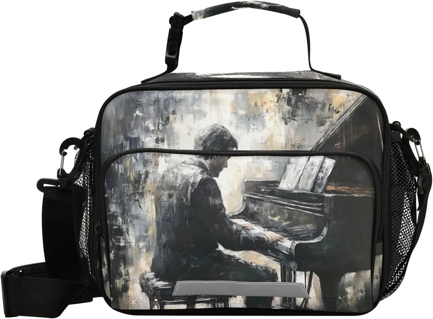 Lunch Bags Boxes Insulated Small Boys Girls Cooler Kids Pianist Painting 1 for School Student with Shoulder Strap Water-Resistant