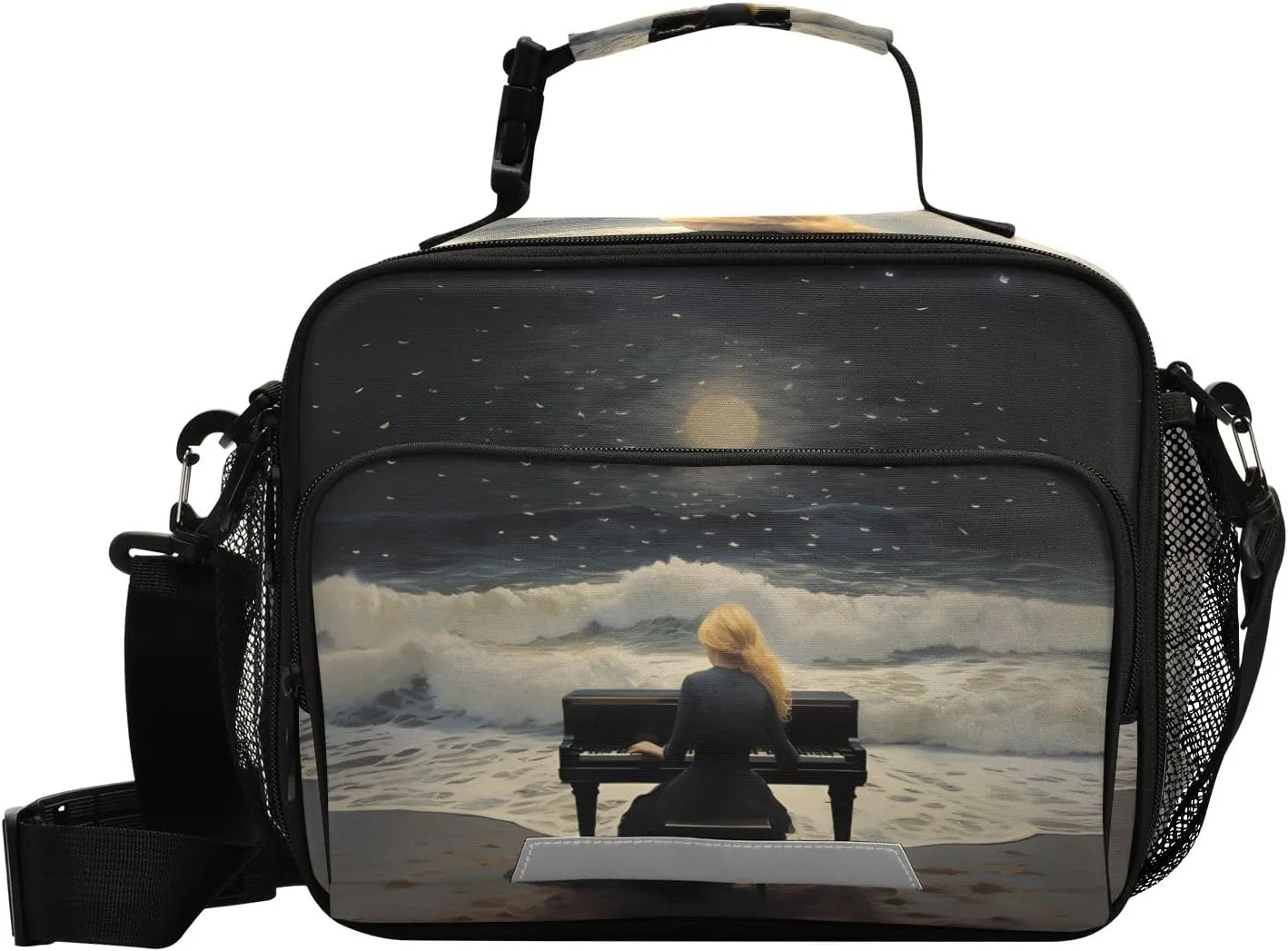Lunch Bags Boxes Insulated Small Boys Girls Cooler Kids Pianist Painting for School Student with Shoulder Strap Water-Resistant