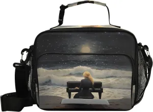 Lunch Bags Boxes Insulated Small Boys Girls Cooler Kids Pianist Painting for School Student with Shoulder Strap Water-Resistant