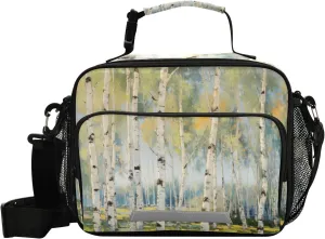 Lunch Bags Boxes Insulated Small Boys Girls Cooler Kids White Birch Painting for School Student with Shoulder Strap Water-Resistant