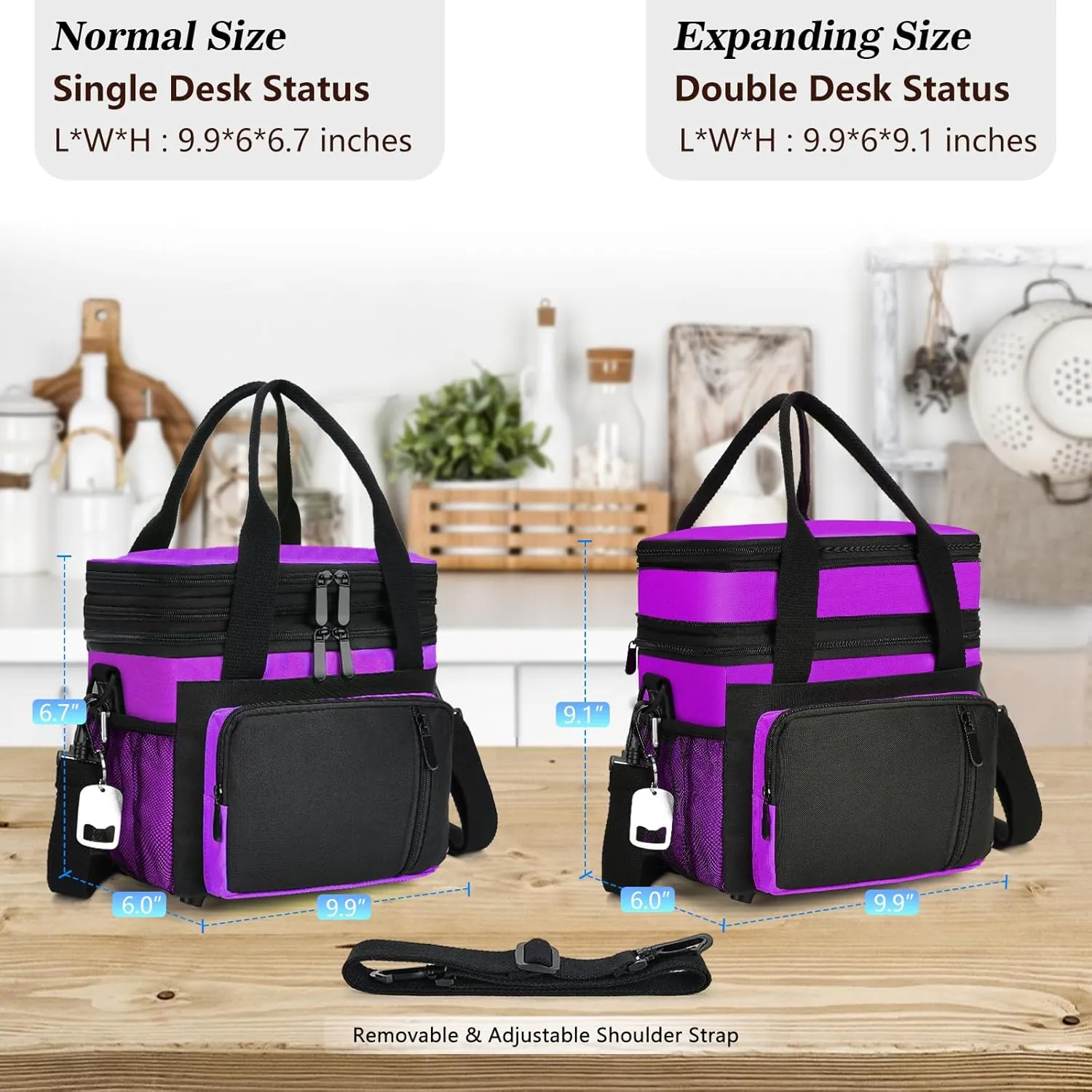 Lunch Box & Lunch Bag for Women, Large Insulated Adult Lunch Box, Leakproof Cooler Lunchbox with Bottle Opener for Work Picnic Beach, 16L, Purple