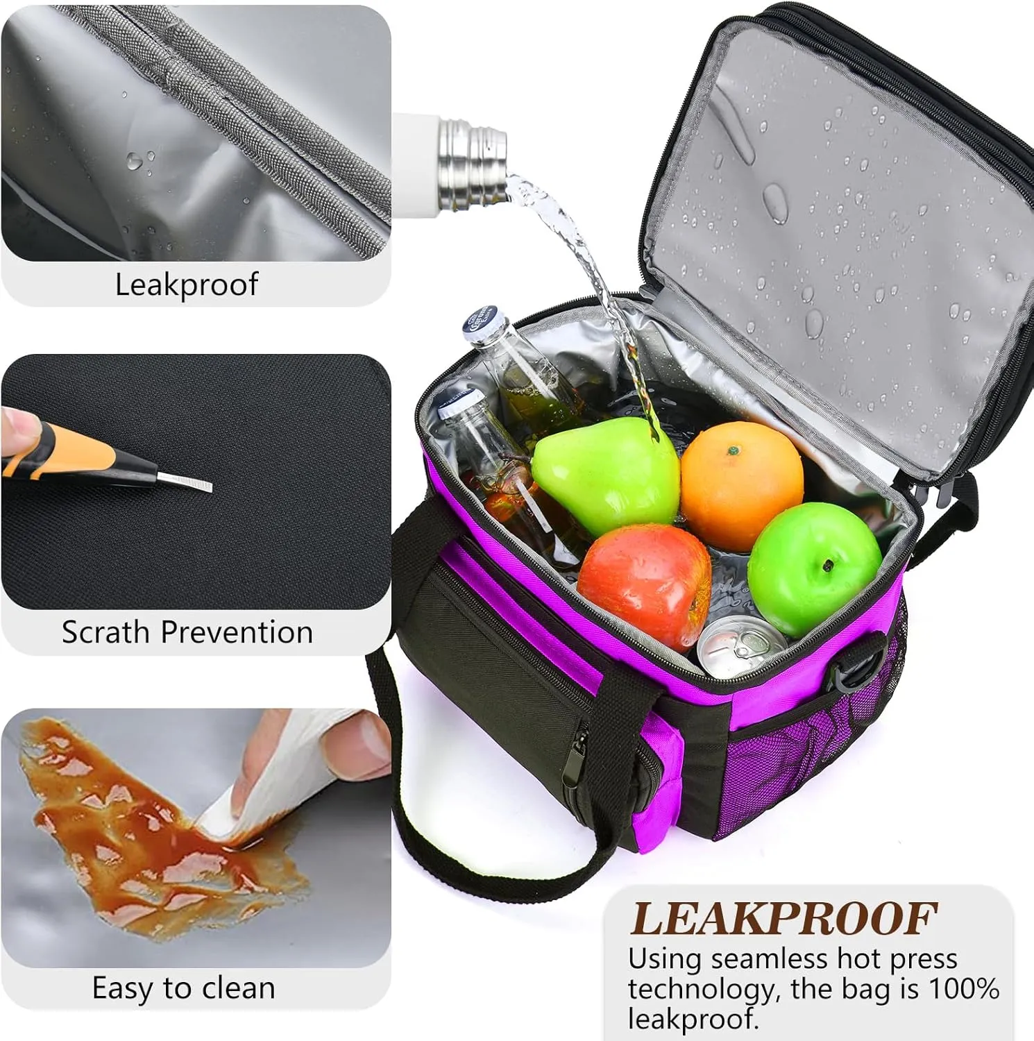 Lunch Box & Lunch Bag for Women, Large Insulated Adult Lunch Box, Leakproof Cooler Lunchbox with Bottle Opener for Work Picnic Beach, 16L, Purple
