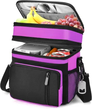 Lunch Box & Lunch Bag for Women, Large Insulated Adult Lunch Box, Leakproof Cooler Lunchbox with Bottle Opener for Work Picnic Beach, 16L, Purple