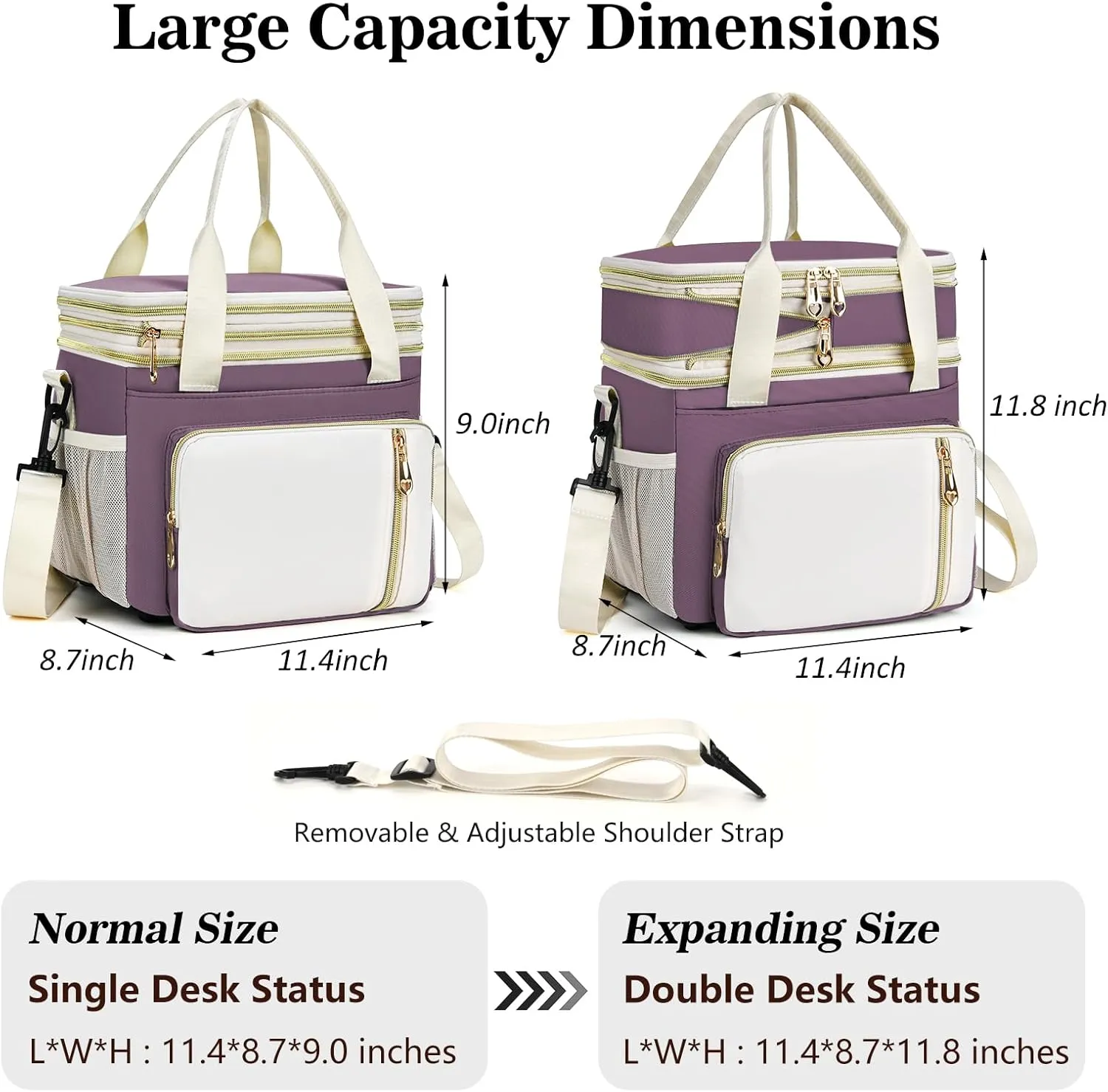 Lunch Box & Lunch Bag for Women, Large Insulated Adult Lunch Box Leakproof Lunchbox Cooler Bag for Work Picnic Beach,16L, Pink-purple & White