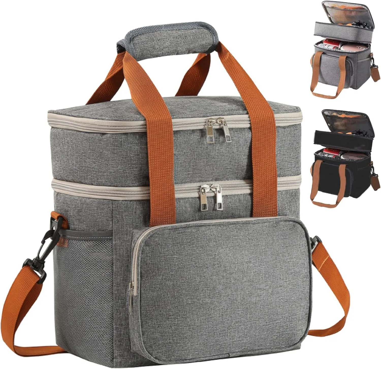 Lunch Box For Men & Women Large Expandable 2 Cooler Bags Lightweight Adjustable Shoulder Strap Fit for Men Women Picnic Work Travel Grey