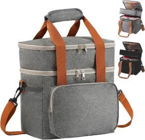 Lunch Box For Men & Women Large Expandable 2 Cooler Bags Lightweight Adjustable Shoulder Strap Fit for Men Women Picnic Work Travel Grey