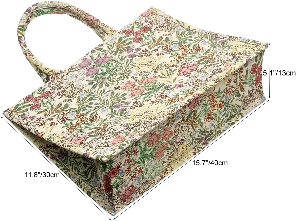 Luxury Large Tote Bag Retro Embroidery Jacquard Handbag Cotton Linen Bags for Women