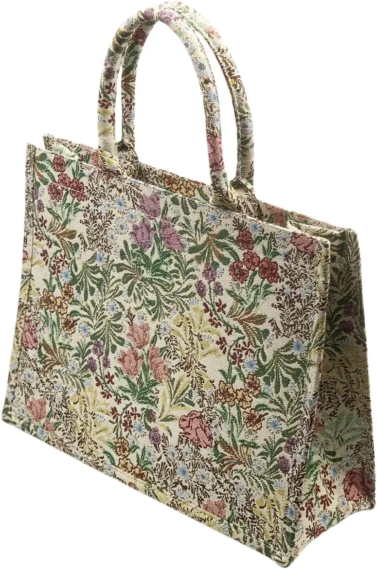 Luxury Large Tote Bag Retro Embroidery Jacquard Handbag Cotton Linen Bags for Women