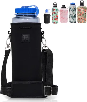 Made Easy Kit Water Bottle Carrier Insulated Neoprene - Adjustable Padded Shoulder Strap - Sling Pouch for Glass Bottle, Stainless Steel Tumbler - 5 Sizes (Black, Tall Large)