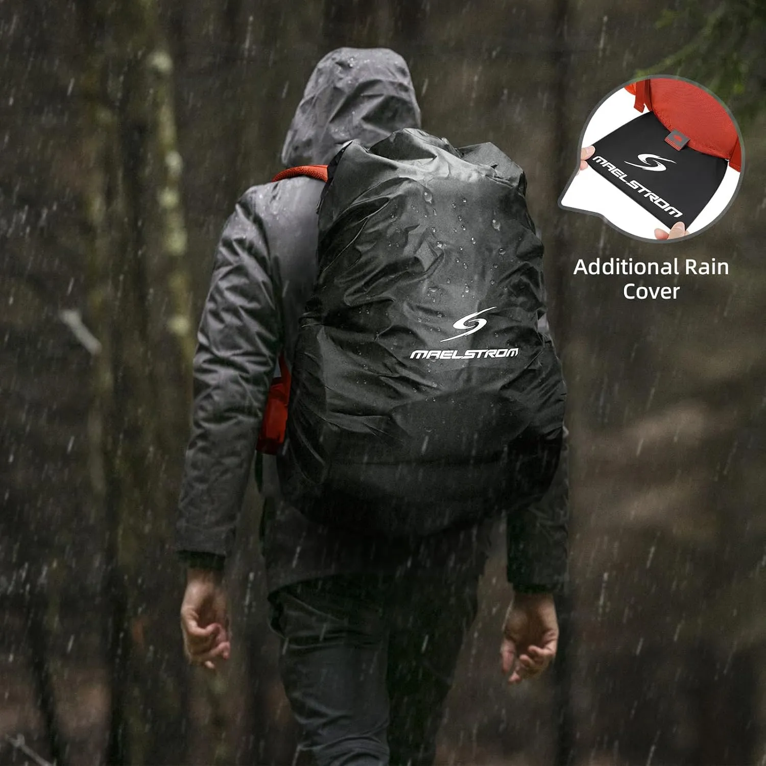 Maelstrom Hiking Backpack, 40L Waterproof Camping Daypack for Men and Women, Lightweight Travel Pack with Rain Cover-Orange