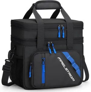 Maelstrom Lunch Box, 20L Insulated Lunch Bag for Men Women, Expandable Double Deck Leakproof Cooler Bag with 6 Pockets, Reusable Lunch Tote Bag for Work, Picnic, Travel, Black