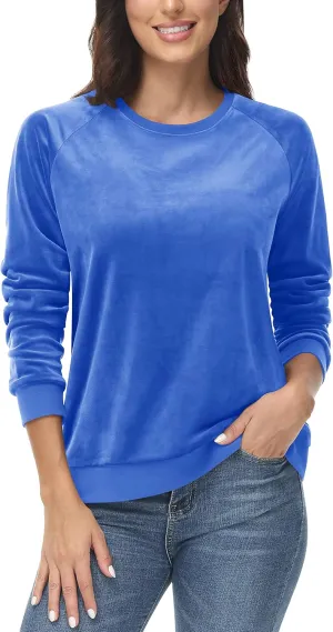 MAGCOMSEN Women's Velour Sweatshirts Crewneck Long Sleeve Casual Pullover Soft Warm Shirts Velvet Tops Winter Fall