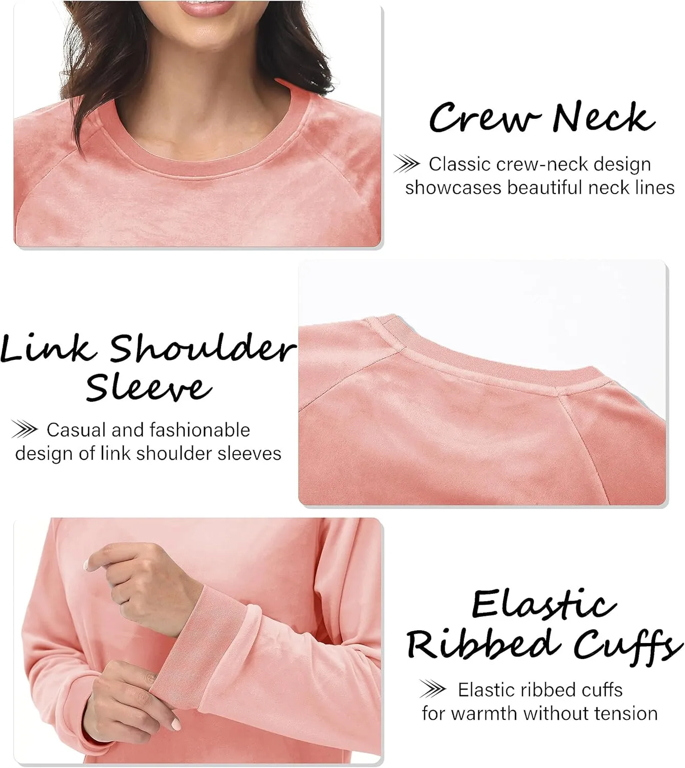 MAGCOMSEN Women's Velour Sweatshirts Crewneck Long Sleeve Casual Pullover Soft Warm Shirts Velvet Tops Winter Fall