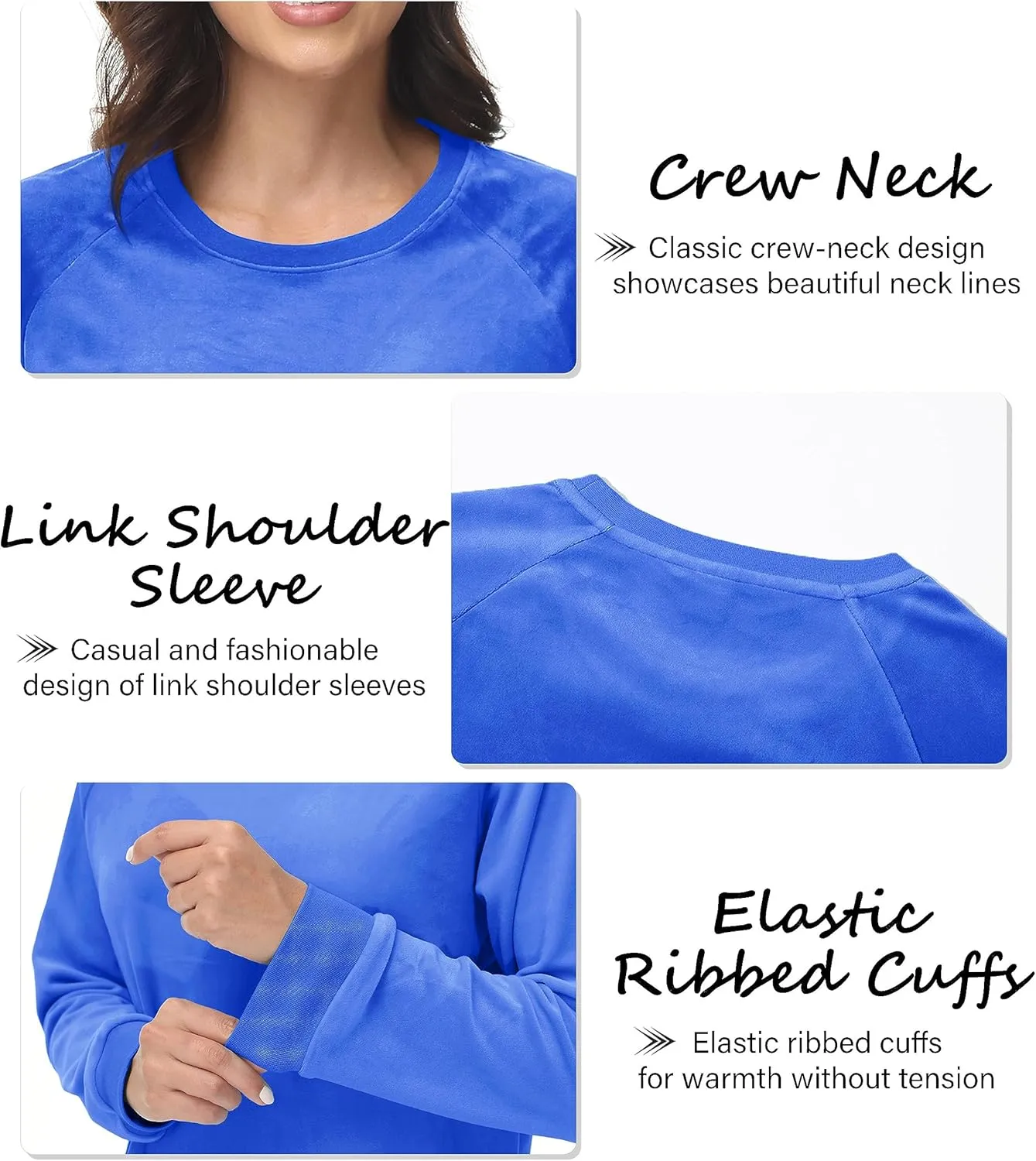 MAGCOMSEN Women's Velour Sweatshirts Crewneck Long Sleeve Casual Pullover Soft Warm Shirts Velvet Tops Winter Fall