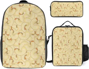 Maggot Beetle Larva 17 in Backpack Pencil Case and Lightweight Lunch Bag 3Pcs Set for Work Travel Leisure Day Trip